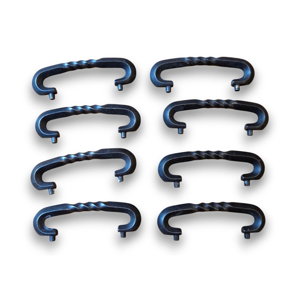 Set of 8 Vintage Black Wrought Iron Twisted Drawer Pulls Cabinet Handles